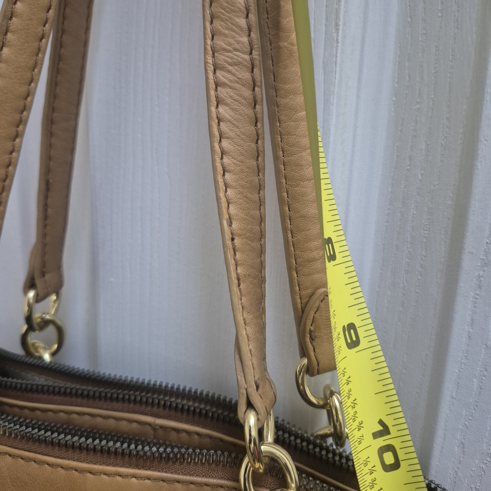 American Leather Tan Shoulder Tote with Gold‎ Hardware - Picture 8 of 9
